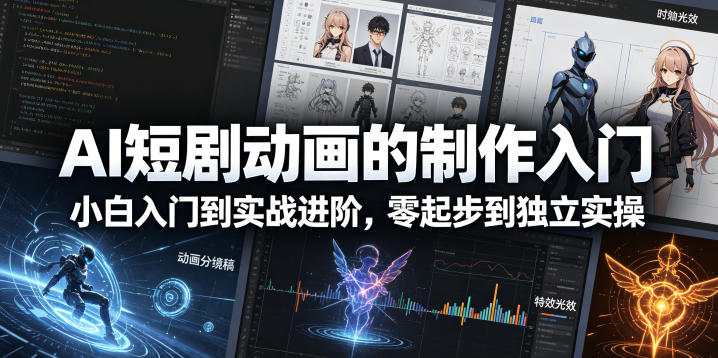 AI短剧动画的制作入门，小白入门到实战进阶，零起步到独立实操-搞钱利器