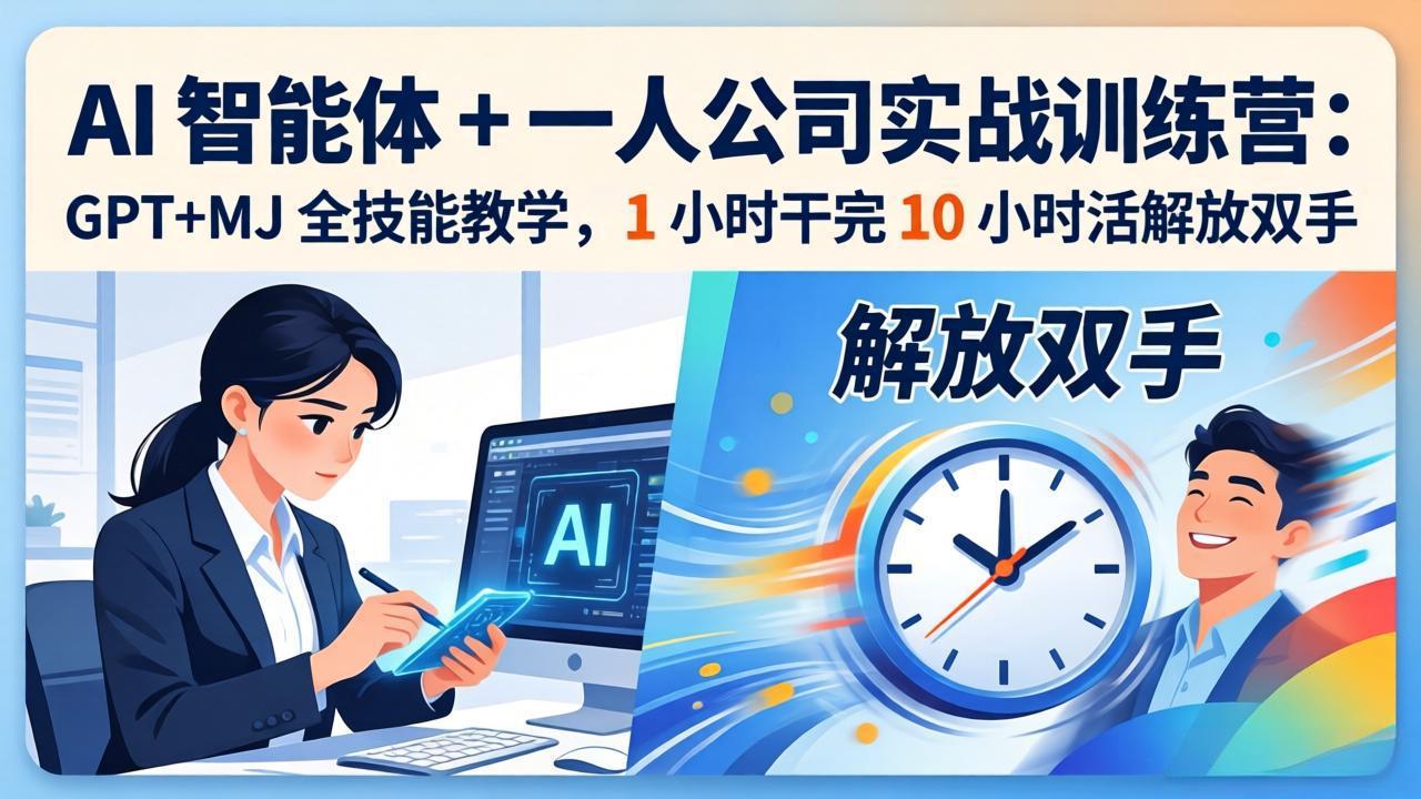 AI 智能体 + 一人公司实战训练营：GPT+MJ 全技能教学，1 小时干完 10 小时活解放双手-搞钱利器