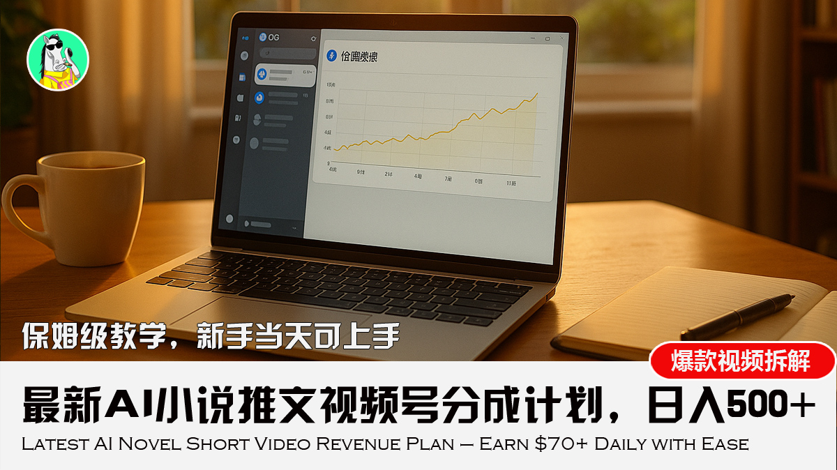 最新AI小说推文视频号分成计划，新手小白也能当天日入500+教程-搞钱利器