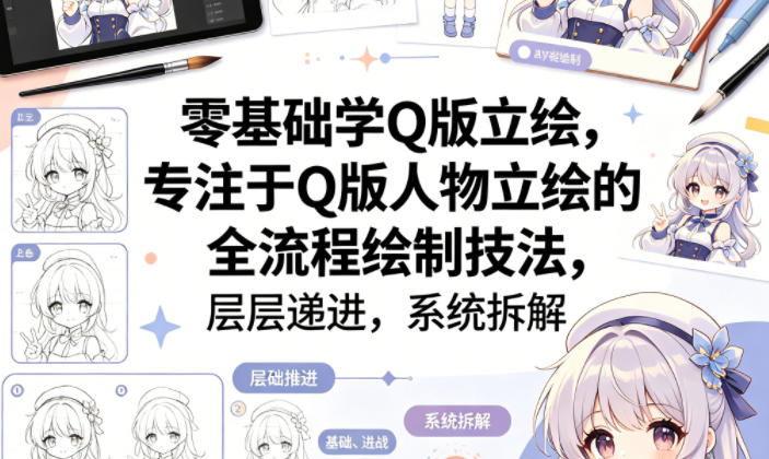 零基础学Q版立绘，专注于Q版人物立绘的全流程绘制技法，层层递进，系统拆解-搞钱利器