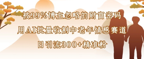 被99%博主忽略的财富密码：用AI批量收割中老年情感赛道，日引流300+精准粉-搞钱利器
