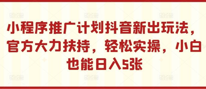 小程序推广计划抖音新出玩法，官方大力扶持，轻松实操，小白也能日入5张【揭秘】-搞钱利器