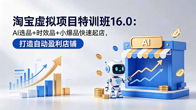 淘宝虚拟项目特训班16.0：AI选品+时效品+小爆品快速起店，打造自动盈利店铺-搞钱利器
