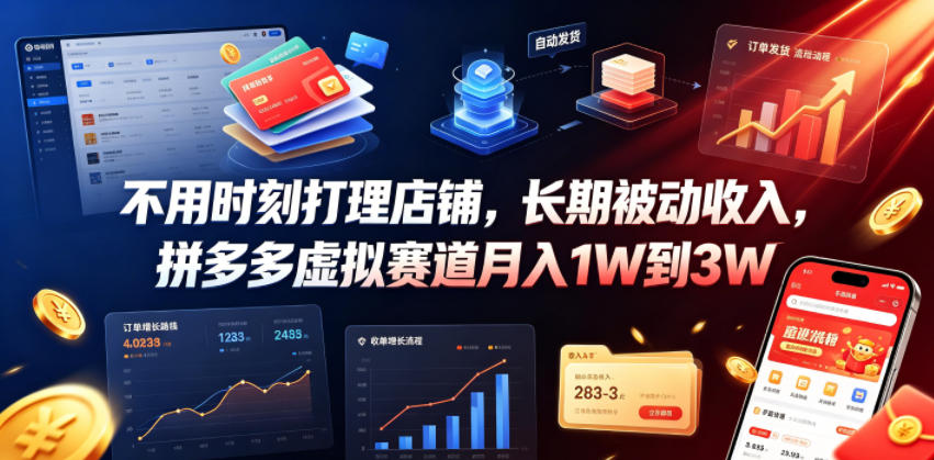 不用时刻打理店铺，长期被动收入，拼多多虚拟赛道月入1W到3W【揭秘】-搞钱利器