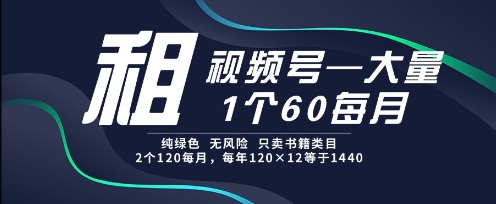 租视频号，一个60每月，2个120.纯绿色、无风险，常年租【揭秘】-搞钱利器
