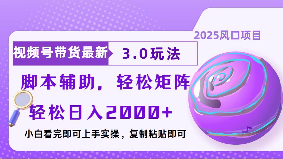 视频号带货最新3.0玩法，作品制作简单，当天起号，复制粘贴，脚本辅助…-搞钱利器