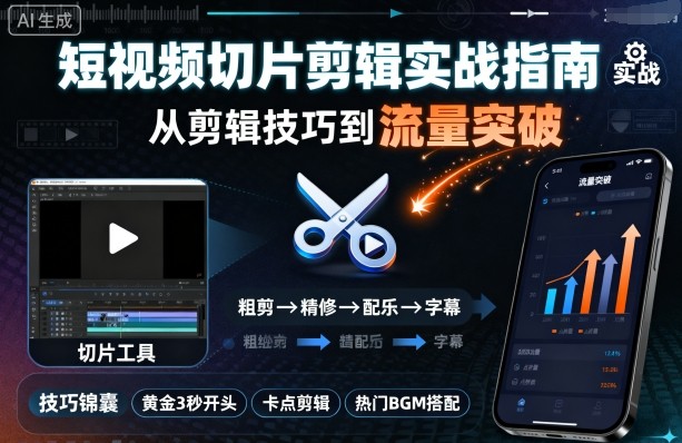 短视频切片剪辑实战指南，从剪辑技巧到流量突破-搞钱利器
