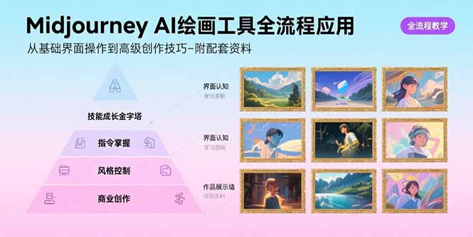 Midjourney AI绘画工具全流程应用，从基础界面操作到高级创作-附配套资料-搞钱利器
