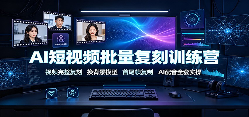 AI短视频批量复刻训练营：视频完整复刻，换背景模型、首尾帧复制、AI配音全套实操-搞钱利器