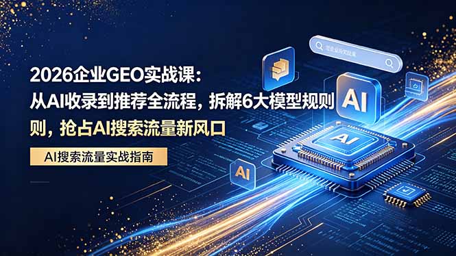 2026 企业GEO实战课：从AI收录到推荐全流程，拆解6大模型规则，抢占 AI 搜索流量新风口-搞钱利器