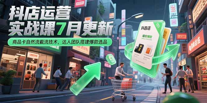 抖店运营实战课7月更新，商品卡自然流截流技术，达人团队搭建爆款选品-搞钱利器