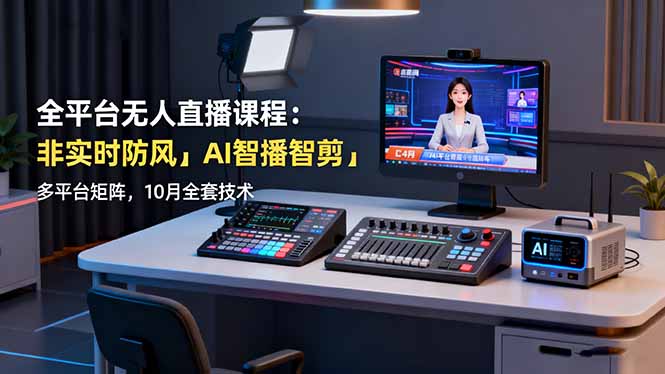 全平台无人直播课程：非实时防风＋AI智播智剪＋多平台矩阵，10月全套技术-搞钱利器
