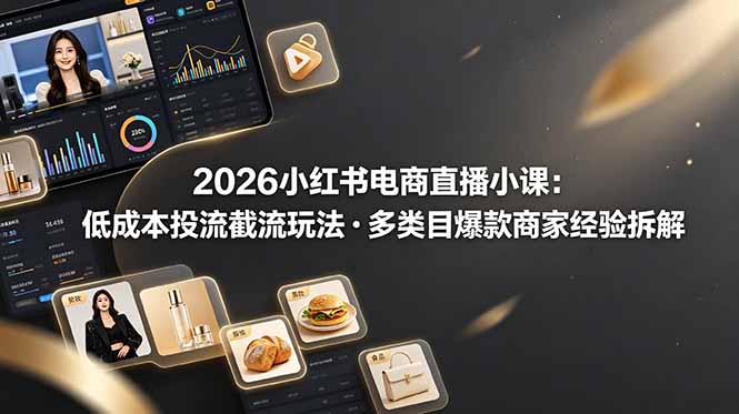 2026小红书电商直播小课，低成本投流截流玩法，多类目爆款商家经验完整拆解教学-搞钱利器