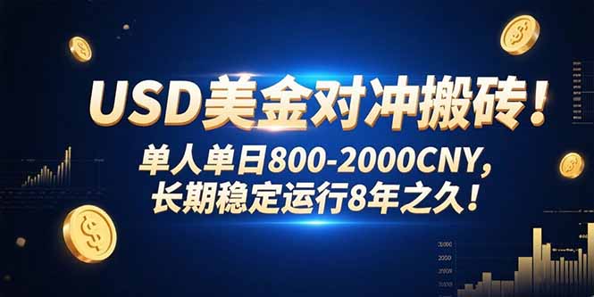 USD美金对冲搬砖!单人单日800-2000CNY，长期稳定运行8年之久!-搞钱利器