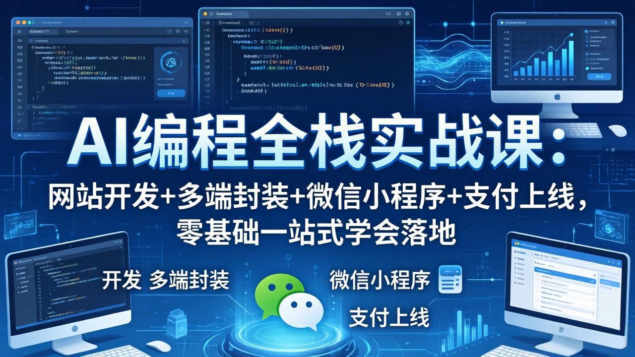 AI编程全栈实战课：网站开发+多端封装+微信小程序+支付上线，零基础一站式学会落地-搞钱利器