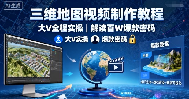 三维地图视频制作教程，大V全程实操，解读百W爆款密码-搞钱利器
